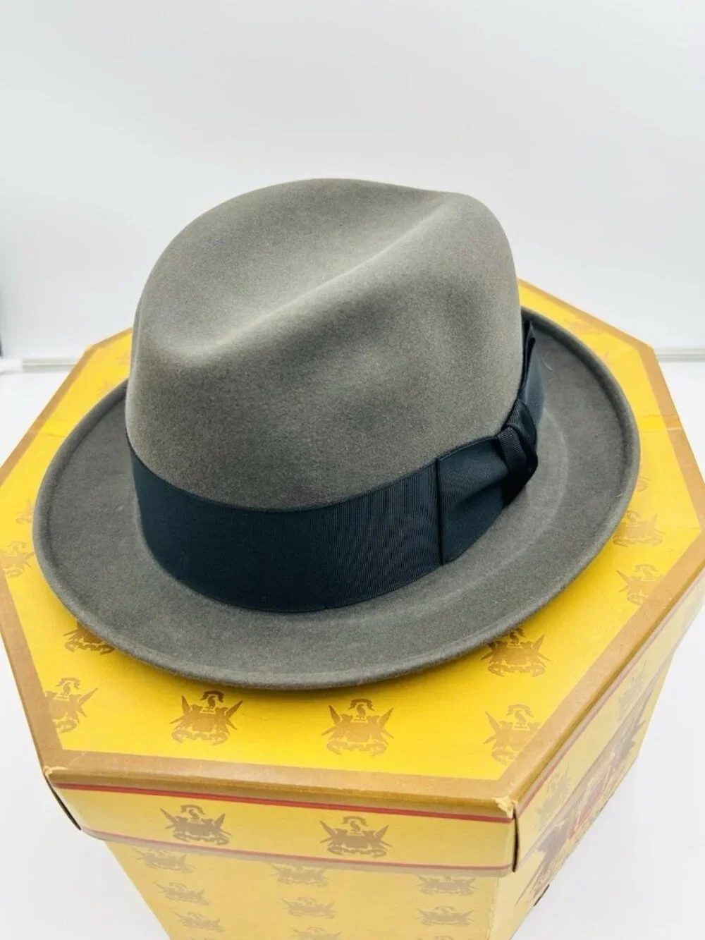 Vintage KNOX New York Fedora Hat Grey Sz 7 1/4 Long Oval Fur Felt Superfine NEW